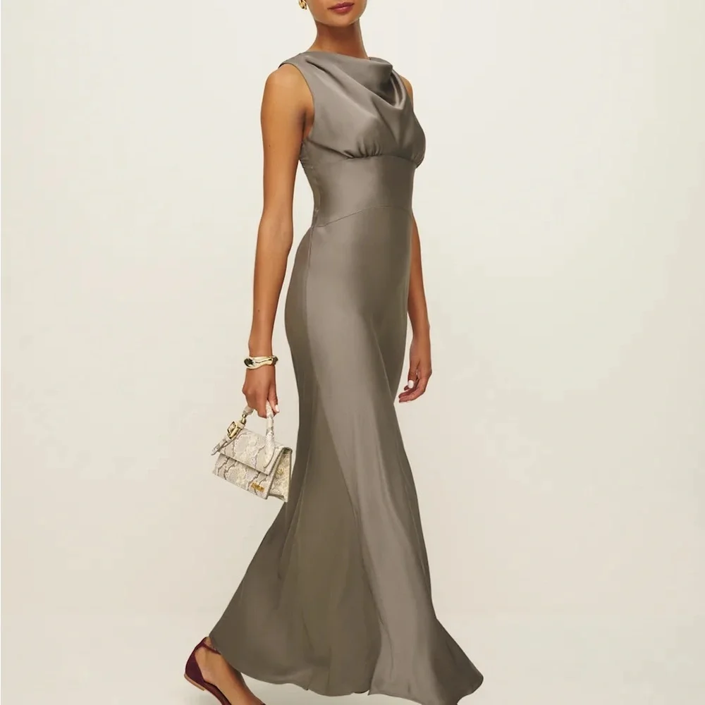 Reformation Dessa Satin Dress in taupe - Picture 1 of 6